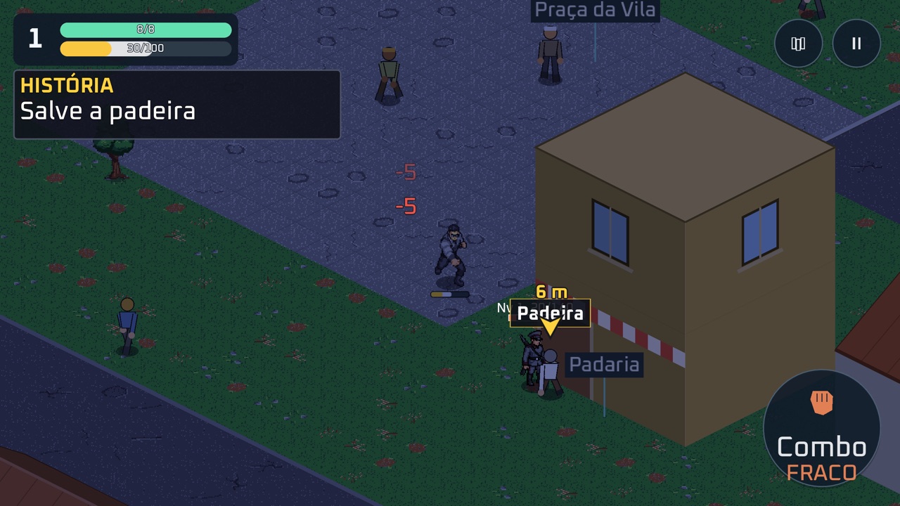 Herói brigando na praça da Vila